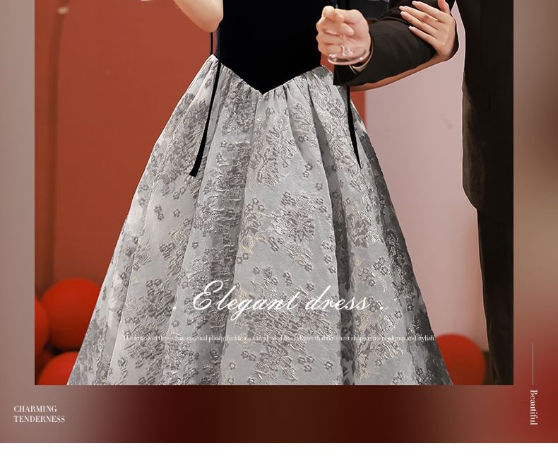 Short-Sleeve Square Neck Lace A-Line Evening Gown