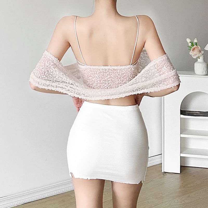 Top Plain Hooded Mesh Sequin Bustier