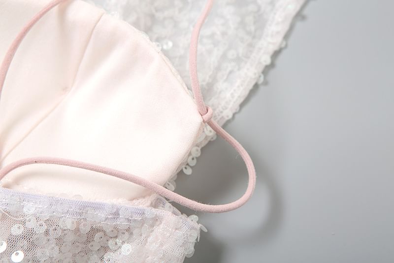 Top Plain Hooded Mesh Sequin Bustier