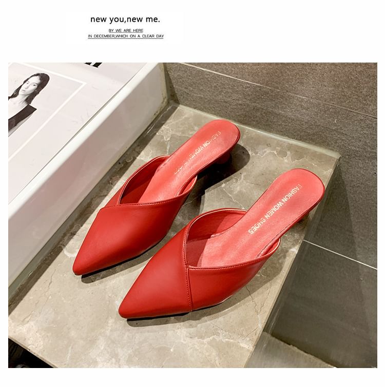 Pointed Toe Heel Kitten Mules
