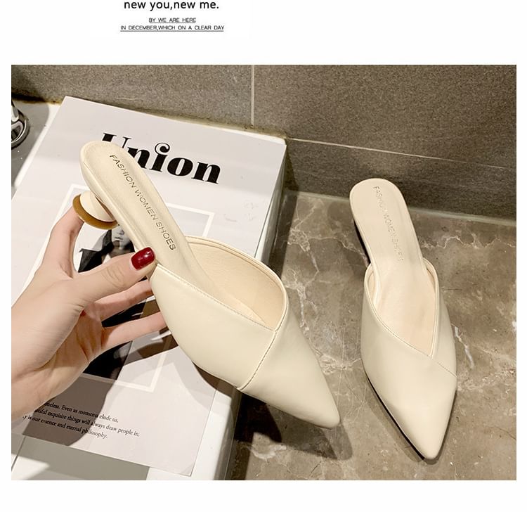 Pointed Toe Heel Kitten Mules
