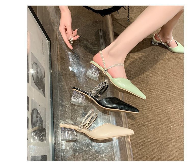 Mules Pointed Mary Jane Toe Block Heel