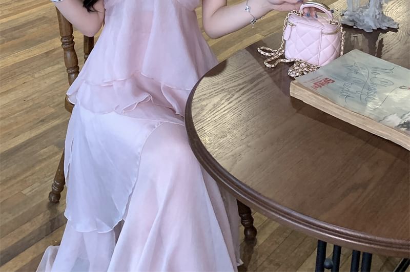 Flowy Top Maxi Cami V-Neck / A-Line Skirt Plain