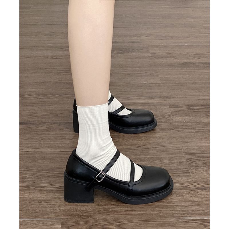 Pearl Block Jane Mary Faux Pumps Heel