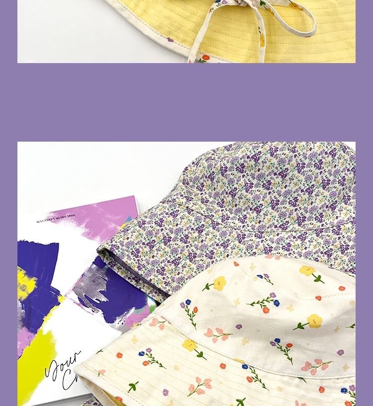 Floral Print Piped Bucket Hat