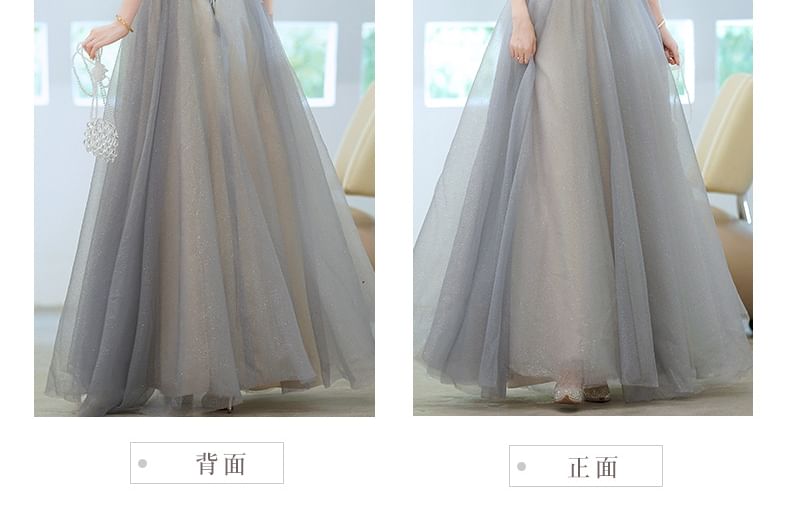 Short-Sleeve V-Neck Glitter A-Line Evening Gown (Various Designs)