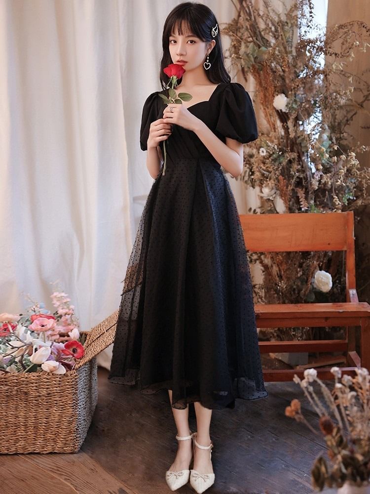 Short-Sleeve Square Neck Glitter A-Line Evening Gown (Various Designs)