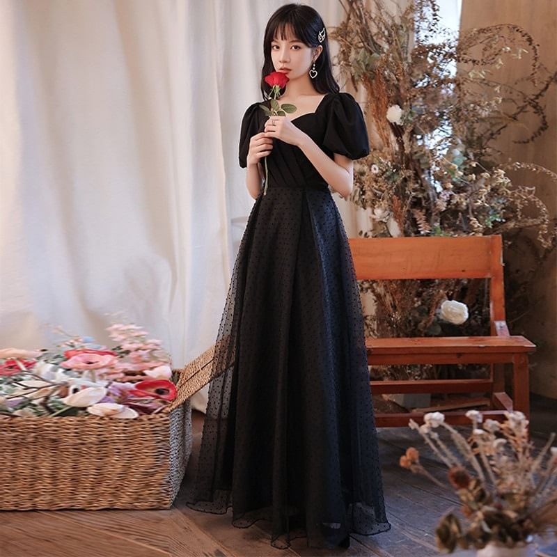 Short-Sleeve Square Neck Glitter A-Line Evening Gown (Various Designs)