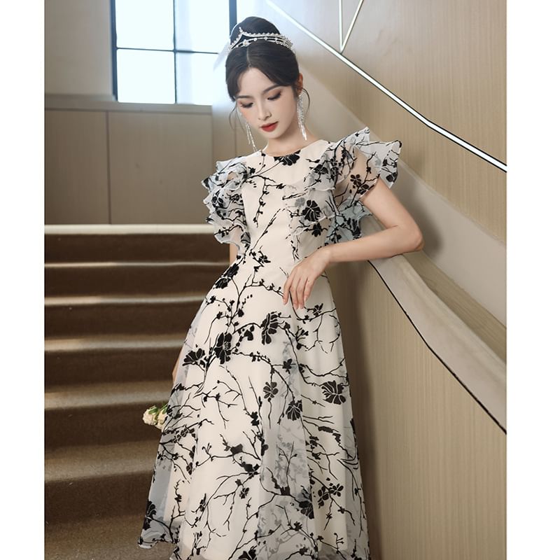 Short-Sleeve Floral A-Line Evening Gown (Various Designs)