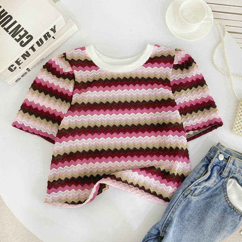 T-shirt à manches courtes et col rond avec blocs de couleurs