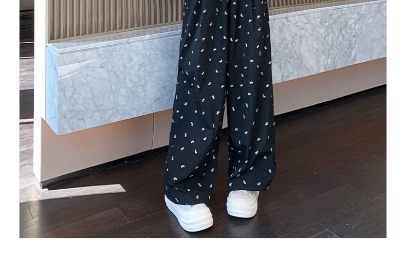 Bow Print High Rise Wide Leg Drape Sweatpants