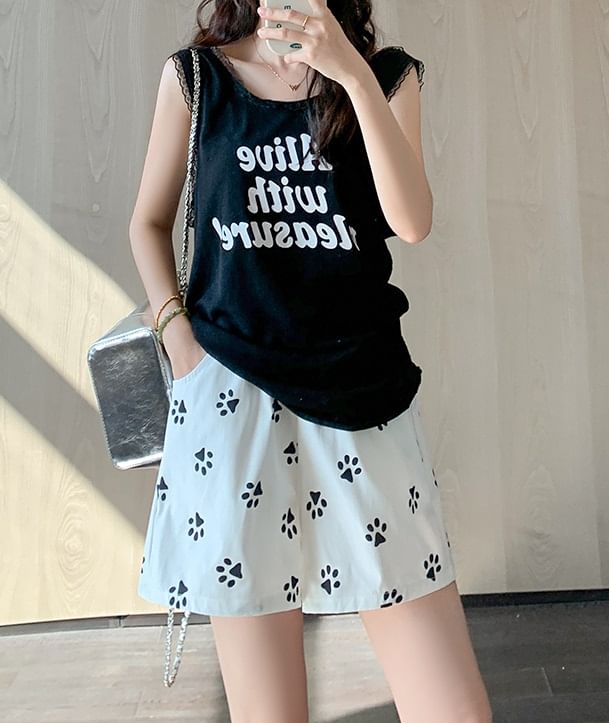 Paw Print High Waist Wide Leg Shorts