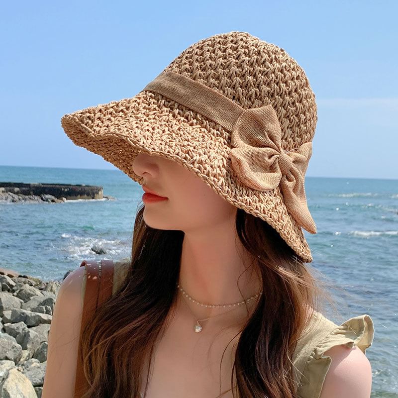Hat Sun Straw Bow