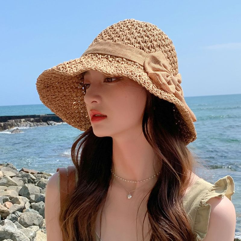 Hat Sun Straw Bow