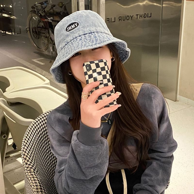 Hat Lettering Denim Bucket Washed Embroidered