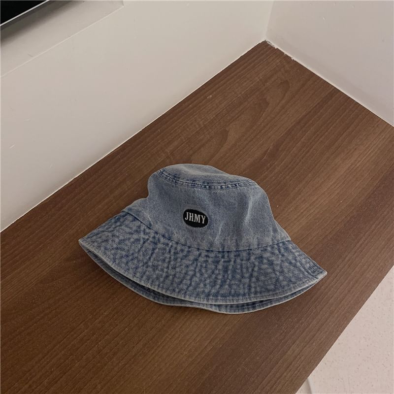 Hat Lettering Denim Bucket Washed Embroidered