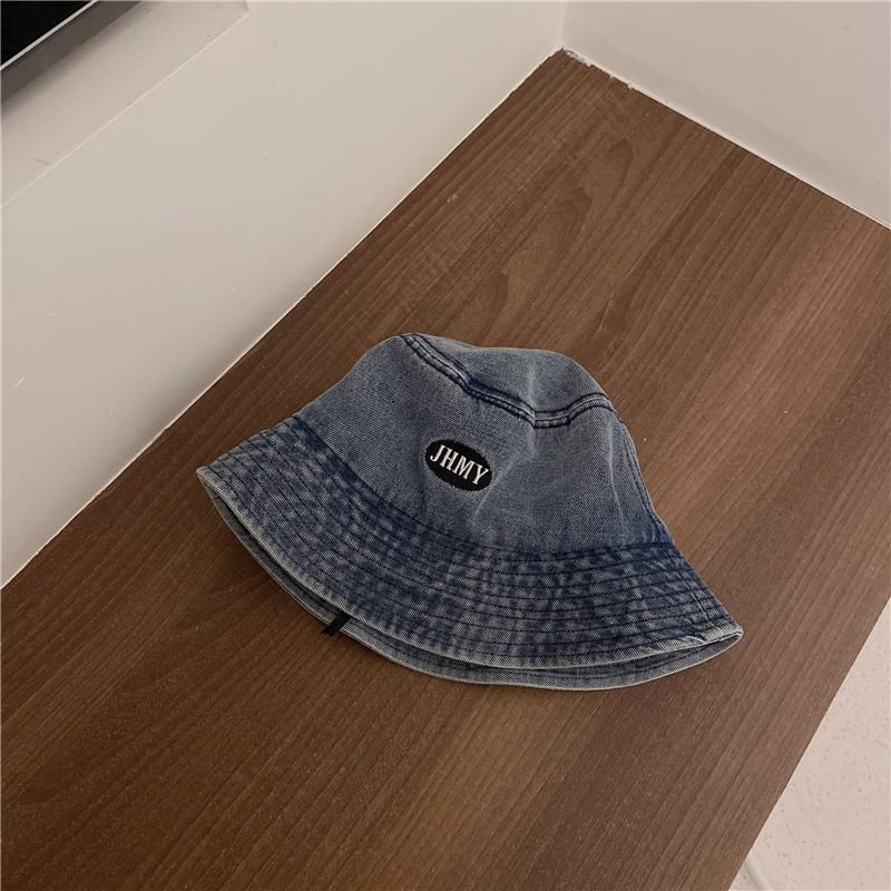 Hat Lettering Denim Bucket Washed Embroidered