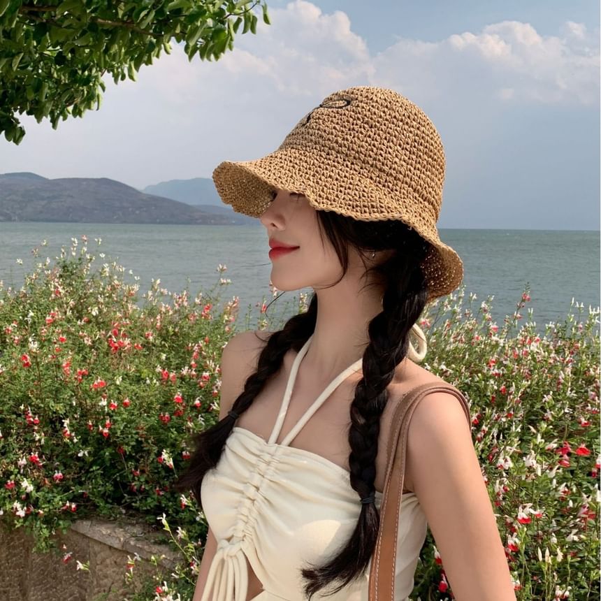 Straw Embroidered Bow Sun Hat