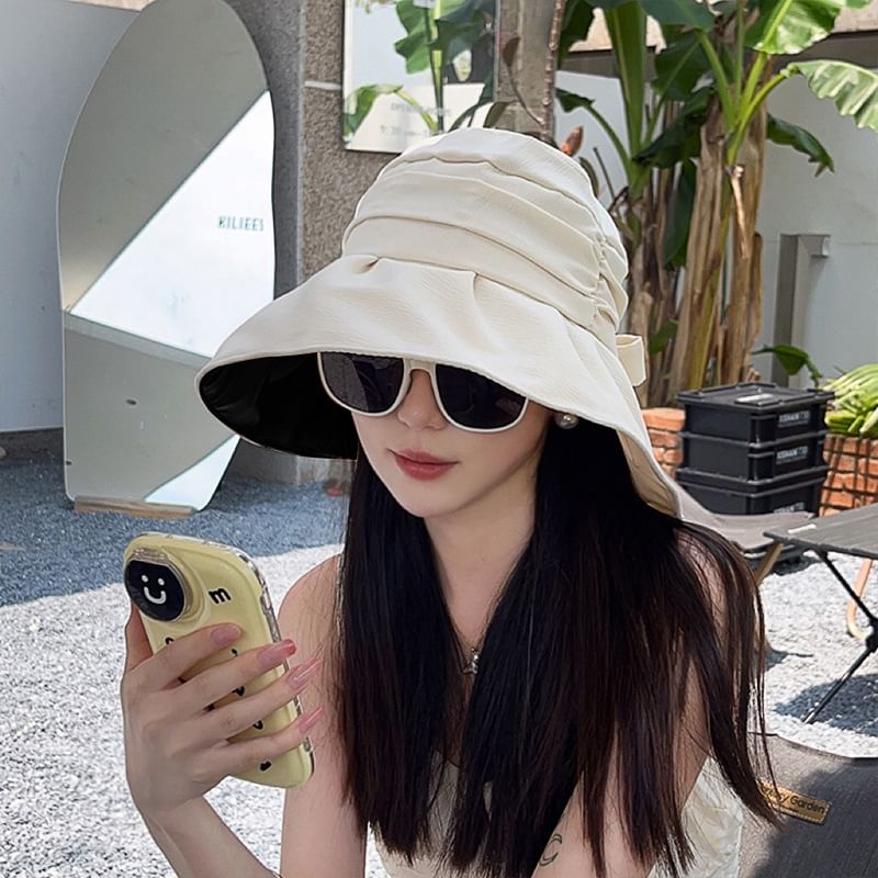 Brim Ruched Bow Wide Hat Bucket