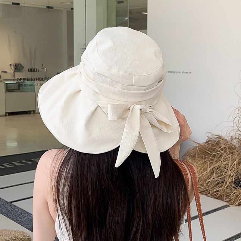 Brim Ruched Bow Wide Hat Bucket