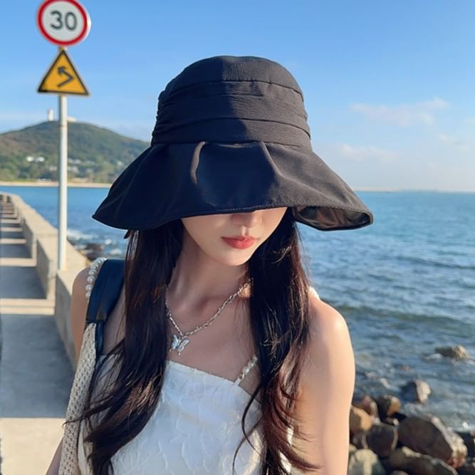 Brim Ruched Bow Wide Hat Bucket