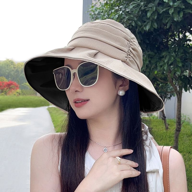 Brim Ruched Bow Wide Hat Bucket