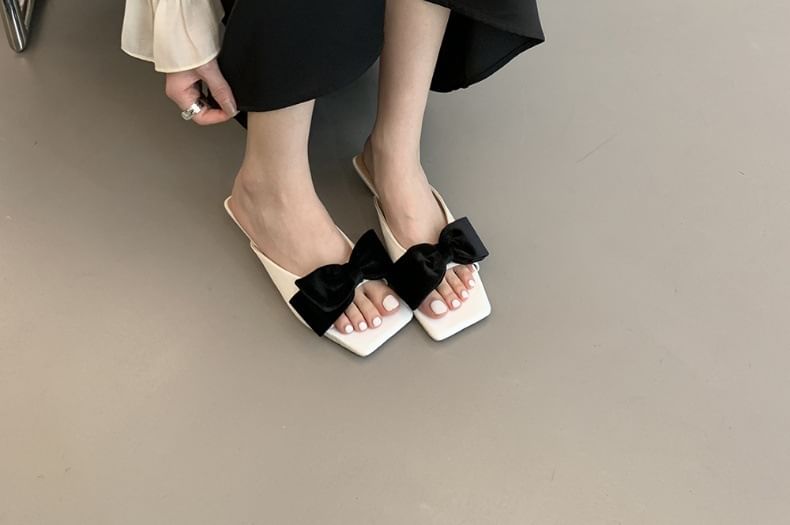 Kitten Heel Sandals Slide Bow