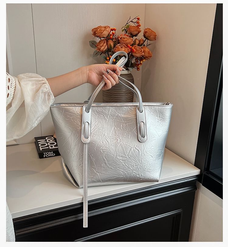 Faux Plain Tote Bag Leather