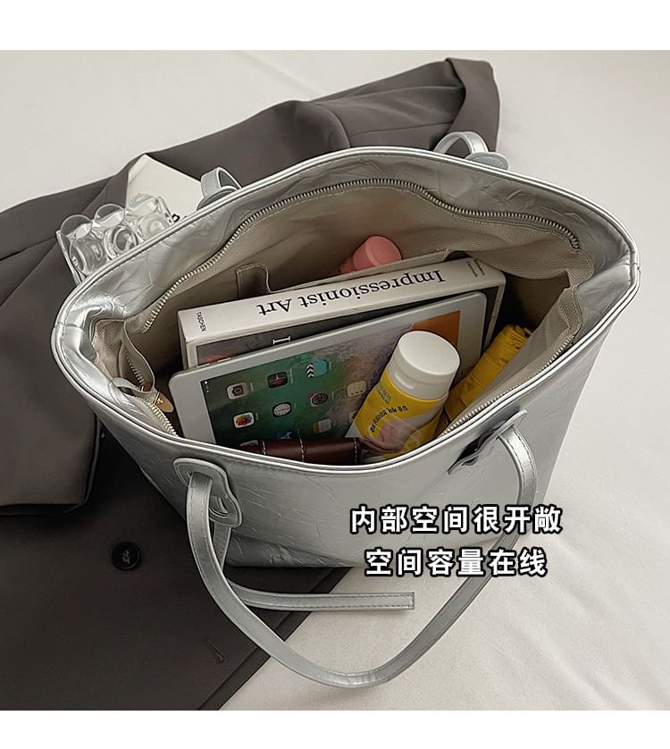 Faux Plain Tote Bag Leather