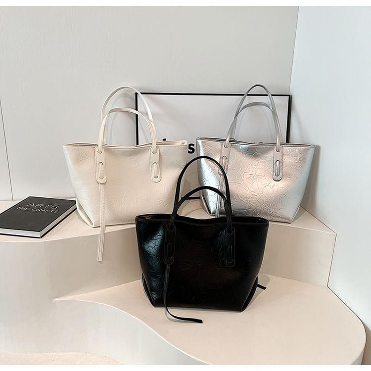 Faux Plain Tote Bag Leather