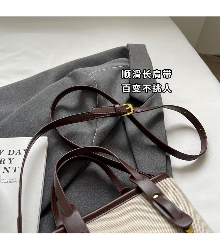 Bucket Two Panel Leather Faux Canvas Tone Bag