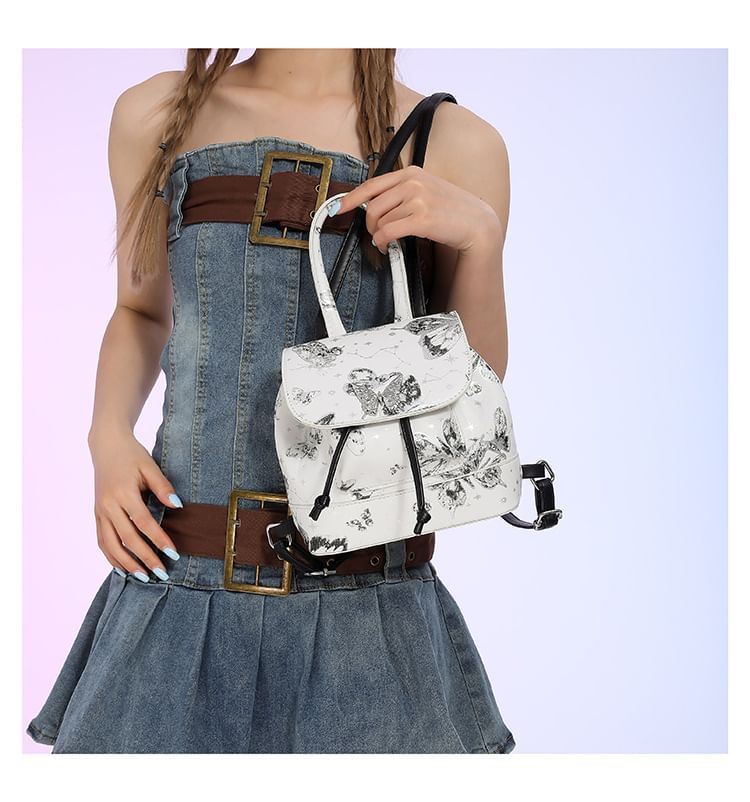 Leather Butterfly Flap Backpack Print Faux