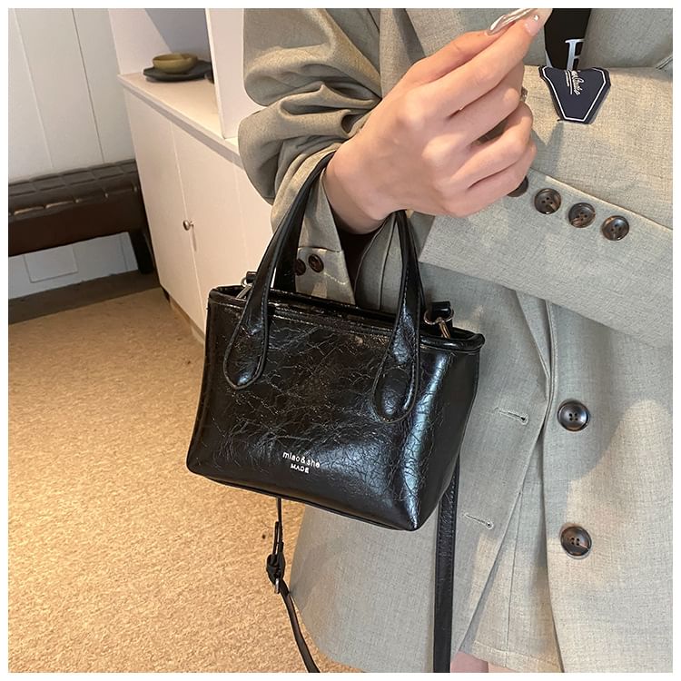 Plain Bag Leather Top Faux Handle Crossbody