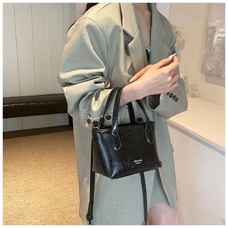 Plain Bag Leather Top Faux Handle Crossbody