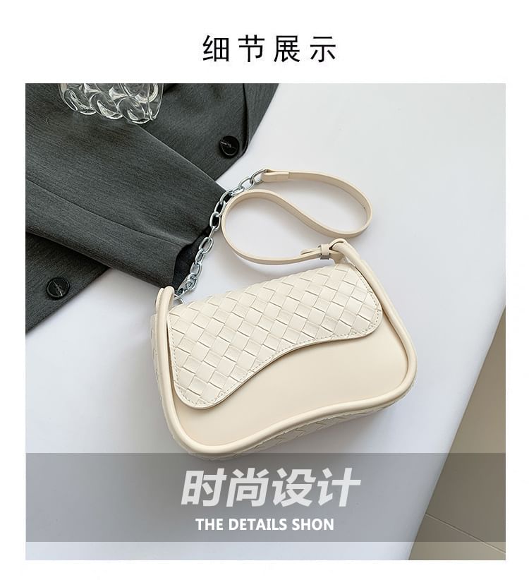 Flap Bag Faux Leather Woven Crossbody Plain