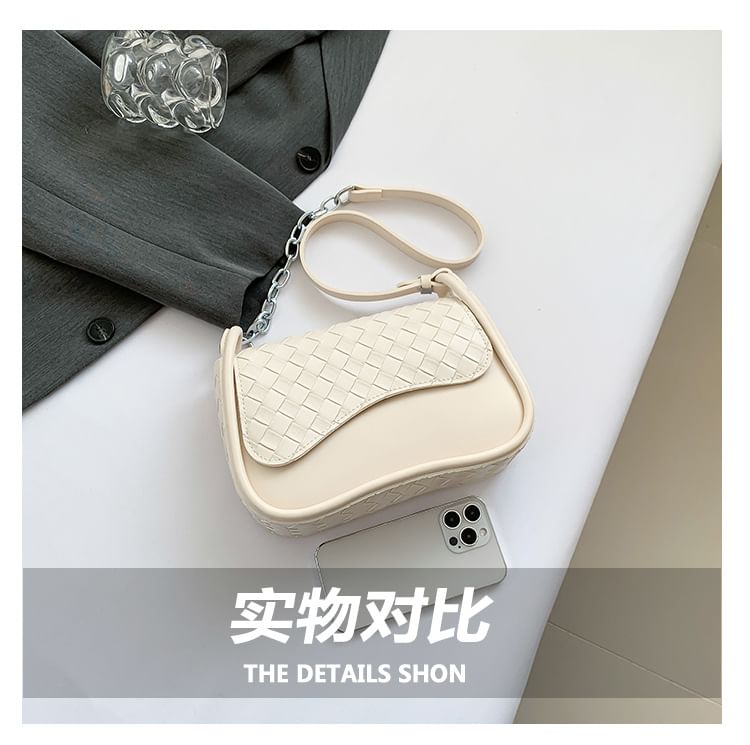 Flap Bag Faux Leather Woven Crossbody Plain