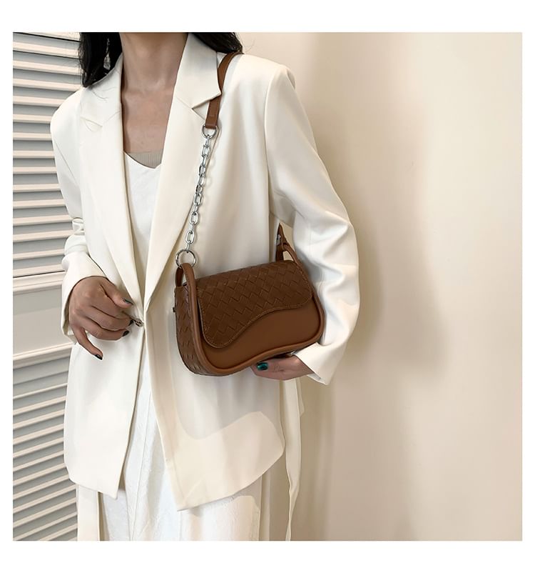 Flap Bag Faux Leather Woven Crossbody Plain