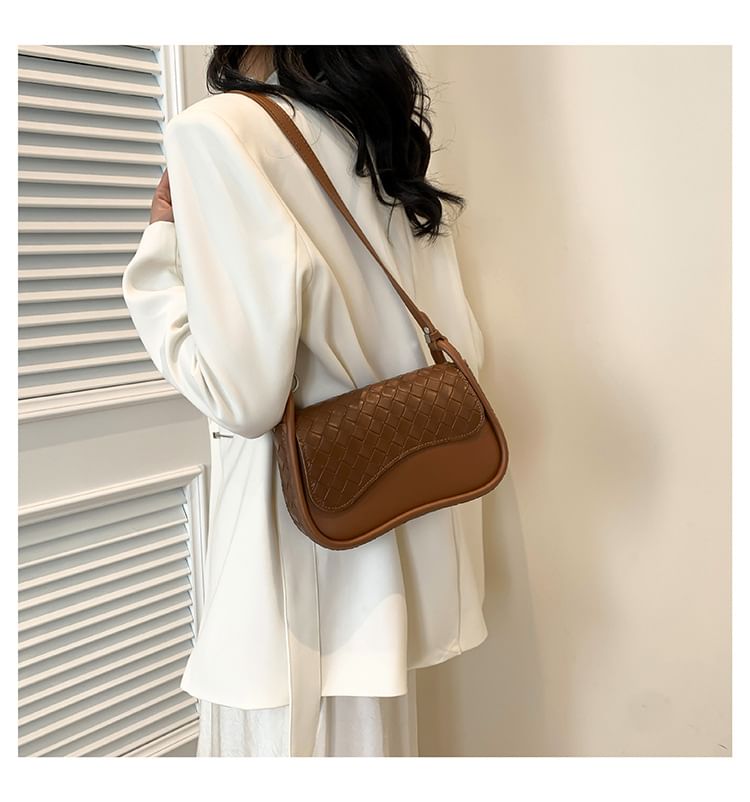 Flap Bag Faux Leather Woven Crossbody Plain