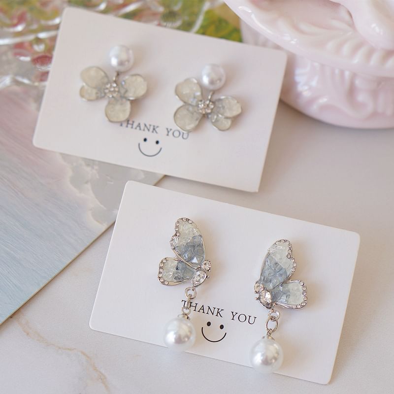 Pearl Faux Floral Earring Butterfly / Drop Alloy Crystal