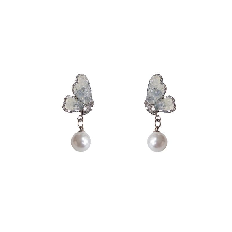 Pearl Faux Floral Earring Butterfly / Drop Alloy Crystal