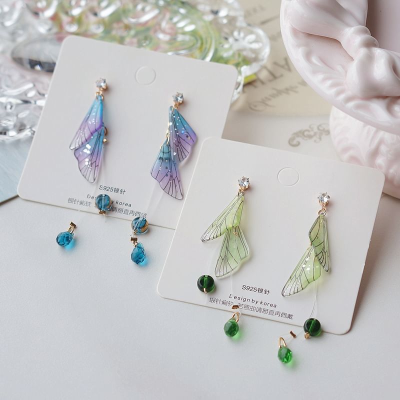 Faux Earring Crystal Dangle Butterfly Alloy