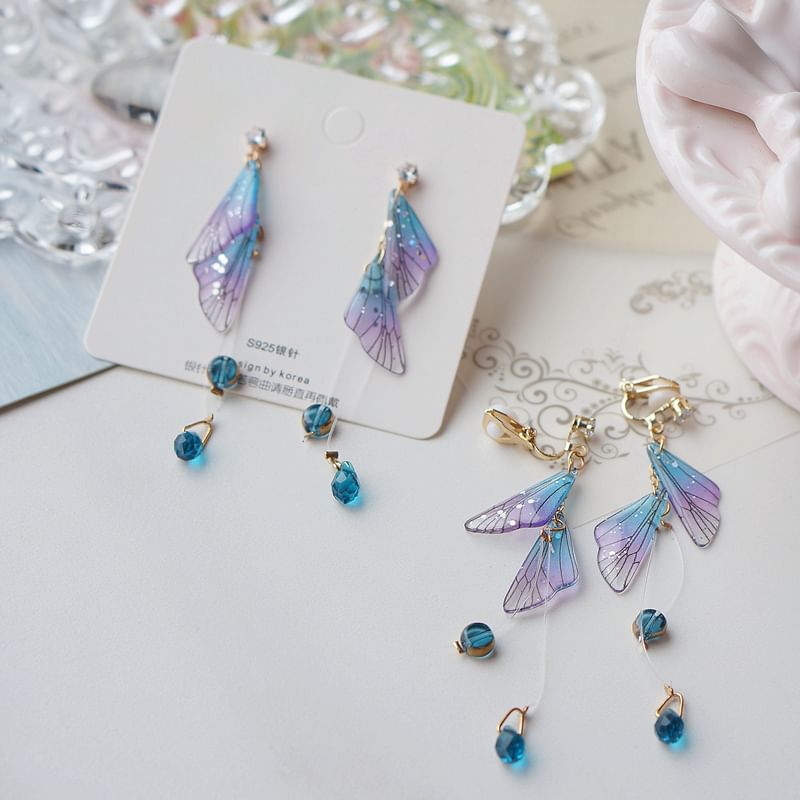 Faux Earring Crystal Dangle Butterfly Alloy