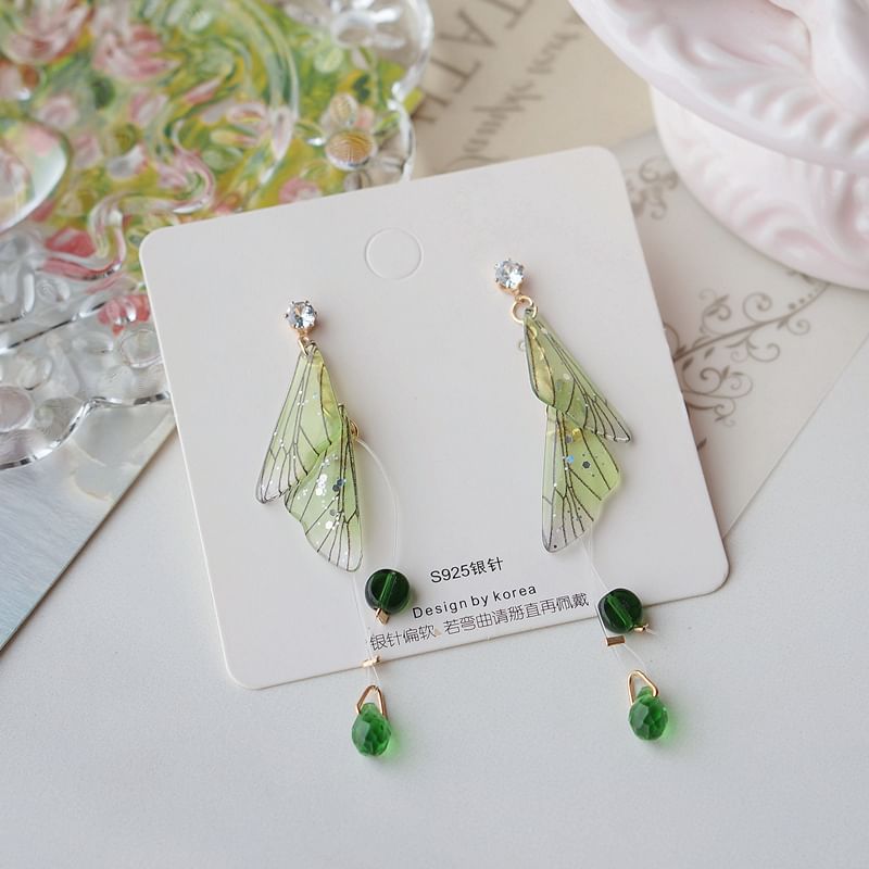 Faux Earring Crystal Dangle Butterfly Alloy