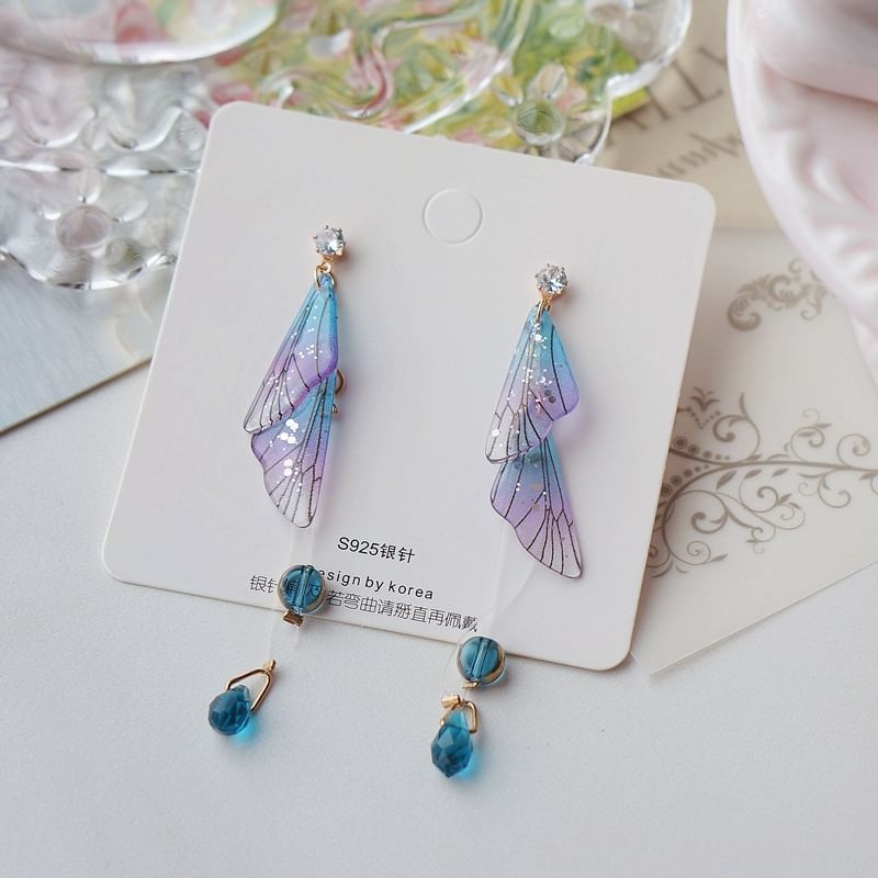 Faux Earring Crystal Dangle Butterfly Alloy
