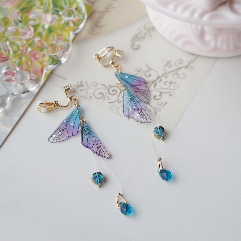 Faux Earring Crystal Dangle Butterfly Alloy