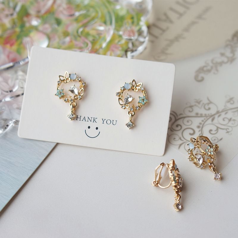 Drop Alloy Butterfly Earring Rhinestone