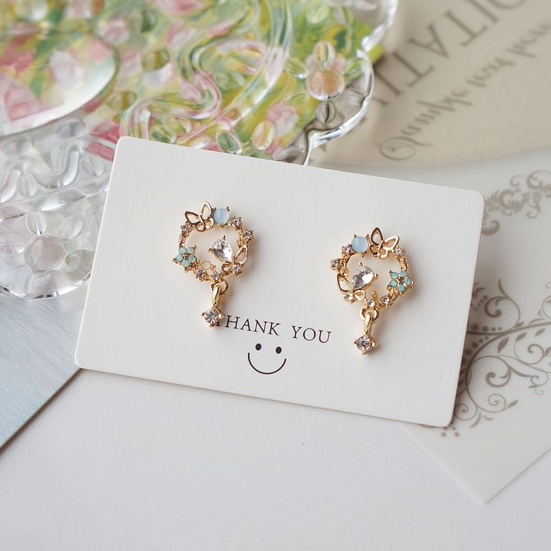 Drop Alloy Butterfly Earring Rhinestone