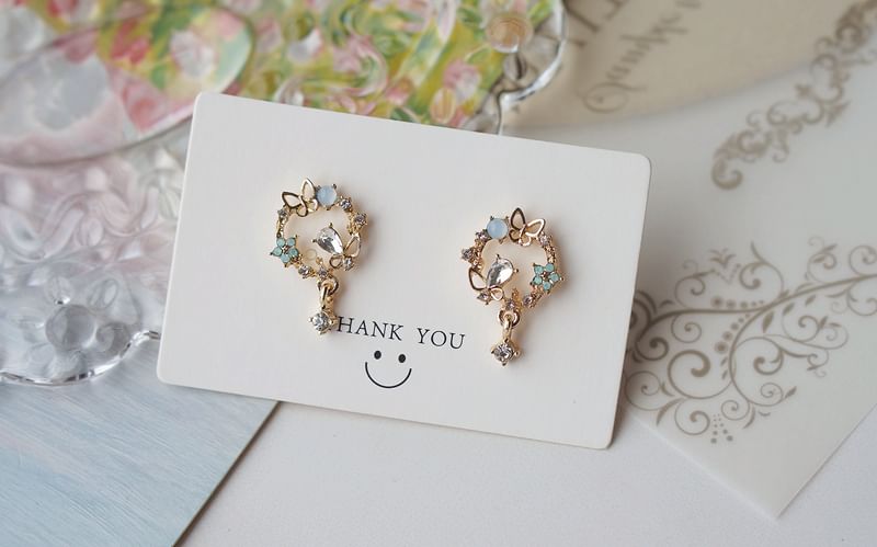 Drop Alloy Butterfly Earring Rhinestone