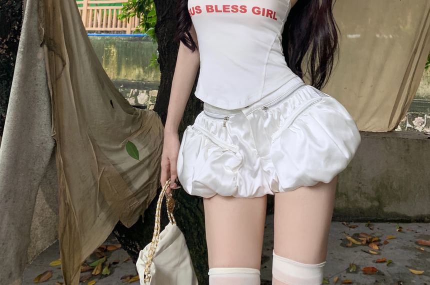 / Mid Skort Lettering Rise Plain Strapless Top