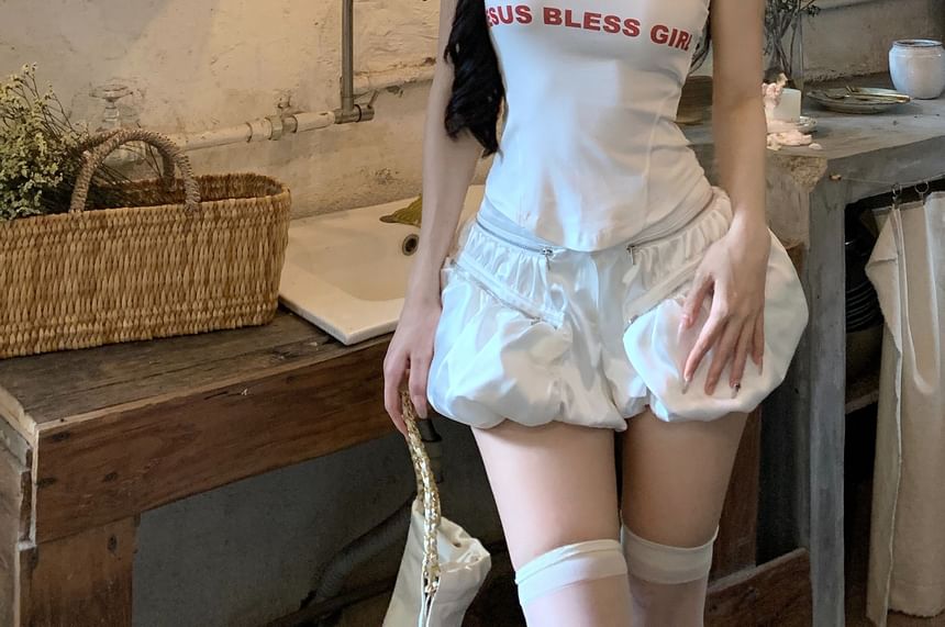 / Mid Skort Lettering Rise Plain Strapless Top